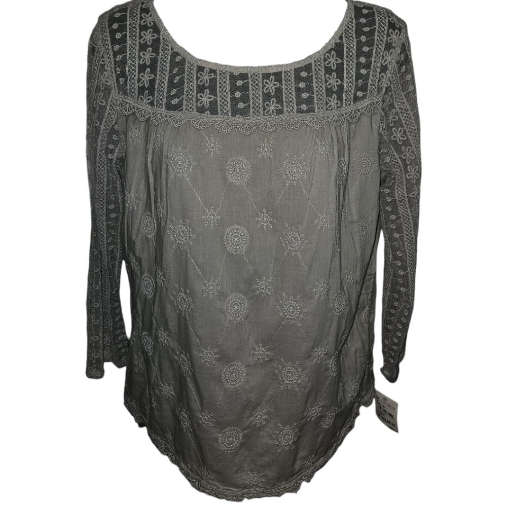 NWT Nordstrom Hinge Grey Flint Embroidery Top